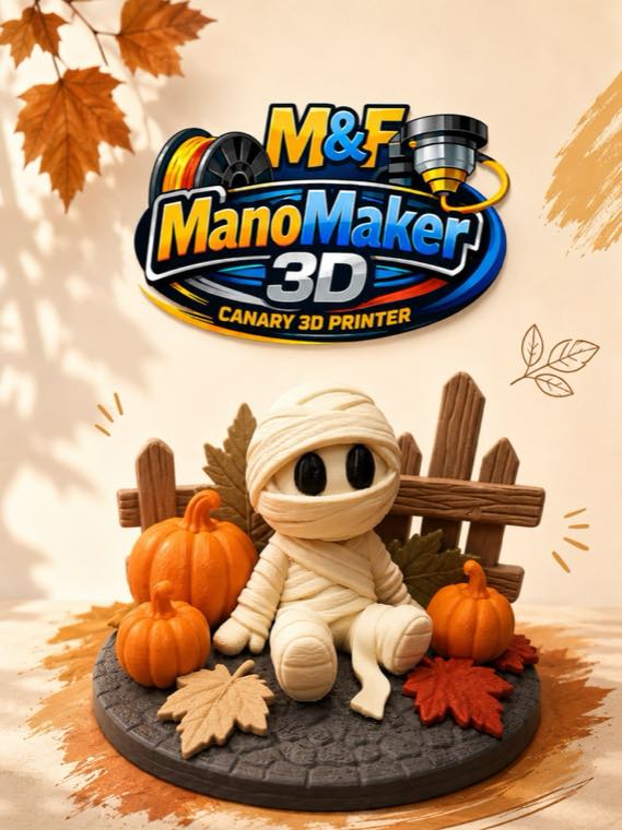 Figura de momia entre calabazas impresa en 3D
