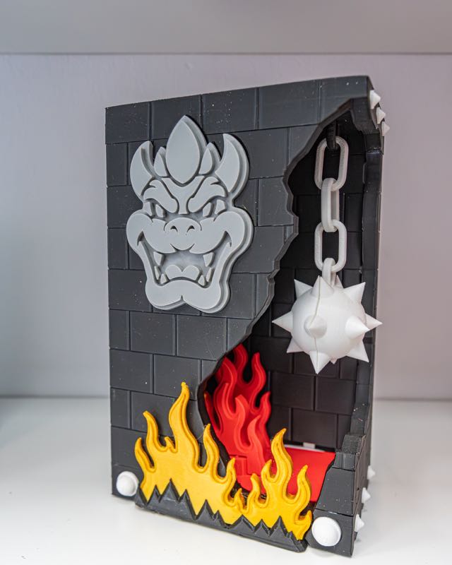 Cuadro de Bowser entre llamas impreso en 3D