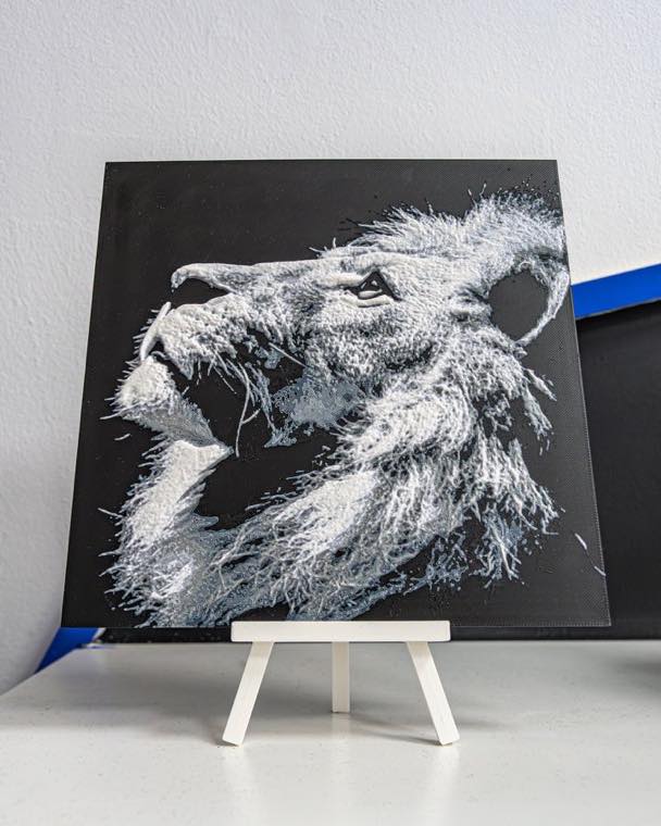 Cuadro de un león impreso en 3D